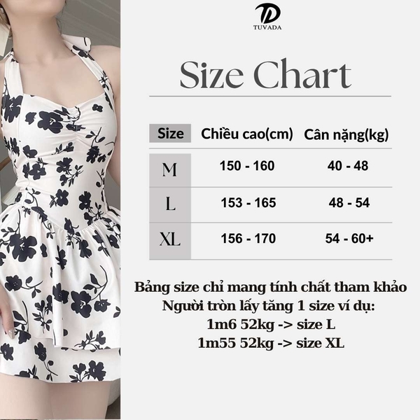 Bikini 1 mảnh liền thân che bụng tốt họa tiết hoa nhí Tuvada - BBD09