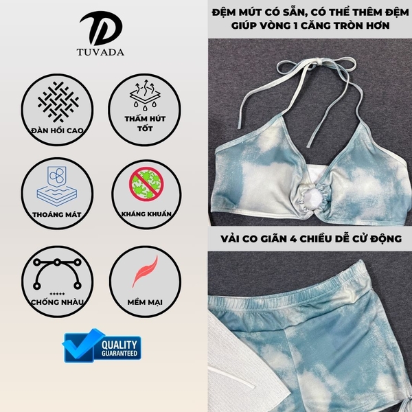 Bikini 2 mảnh loang xanh kèm áo choàng Tuvada - BAT37