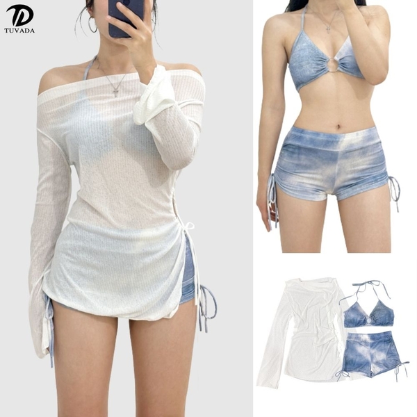 Bikini 2 mảnh loang xanh kèm áo choàng Tuvada - BAT37