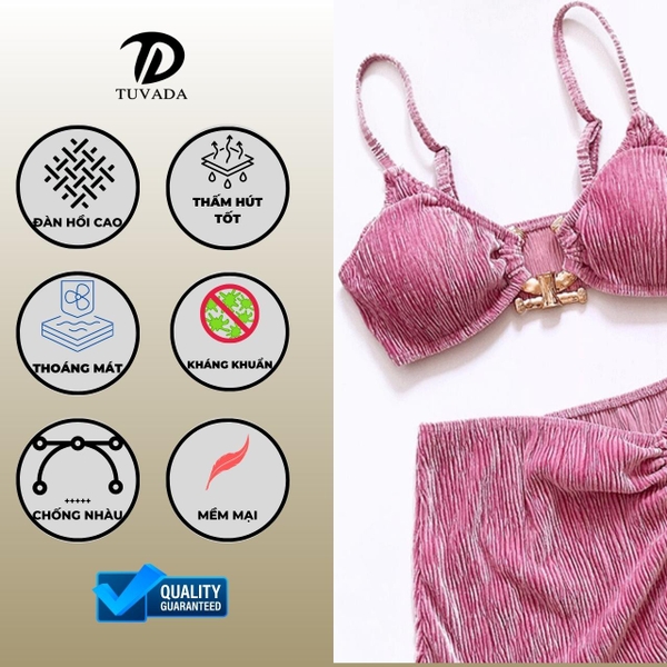 Bikini 3 mảnh đi biển sexy nhung tăm Tuvada - BTH04