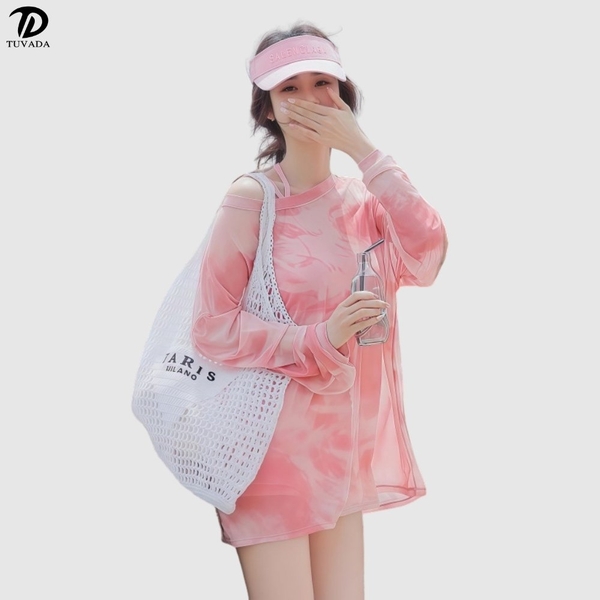 Bikini 3 mảnh kèm áo choàng họa tiết loang hồng Tuvada - BLH157