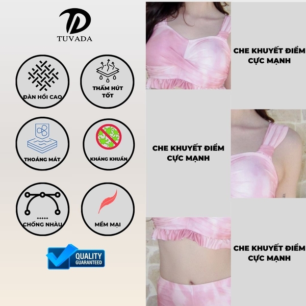 Bikini 3 mảnh kín đáo họa tiết loang màu che khuyết điểm tốt Tuvada - BXH149