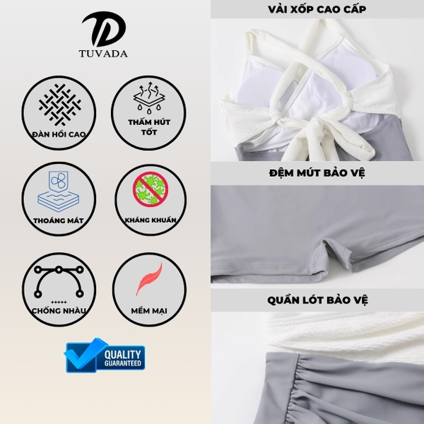 Bikini đi biển 1 mảnh họa tiết caro Tuvada - BCR112