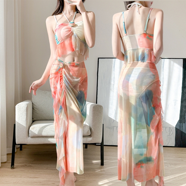 Bikini đi biển 3 mảnh họa tiết màu loang Tuvada - B4M148