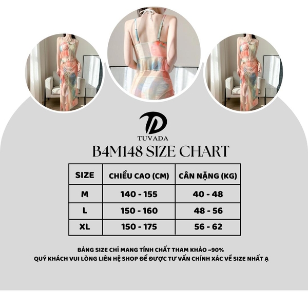 Bikini đi biển 3 mảnh họa tiết màu loang Tuvada - B4M148