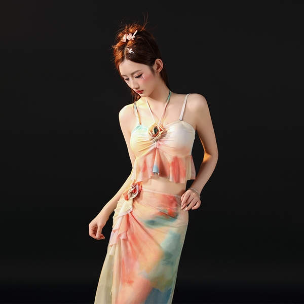 Bikini đi biển 3 mảnh họa tiết màu loang Tuvada - B4M148