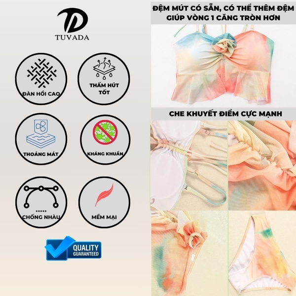 Bikini đi biển 3 mảnh họa tiết màu loang Tuvada - B4M148