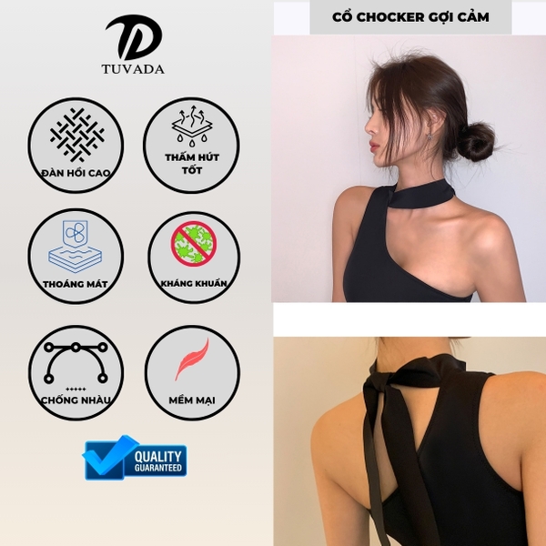 Bikini 1 mảnh đi biển lệch vai cổ choker kín đáo Tuvada - BCK102
