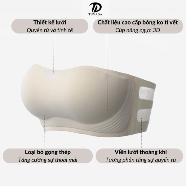 Set cúp ngực chống tụt Tuvada, áo quây cố định ngực, áo lót nâng ngực chất liệu su đúc QCCC - ALQ40