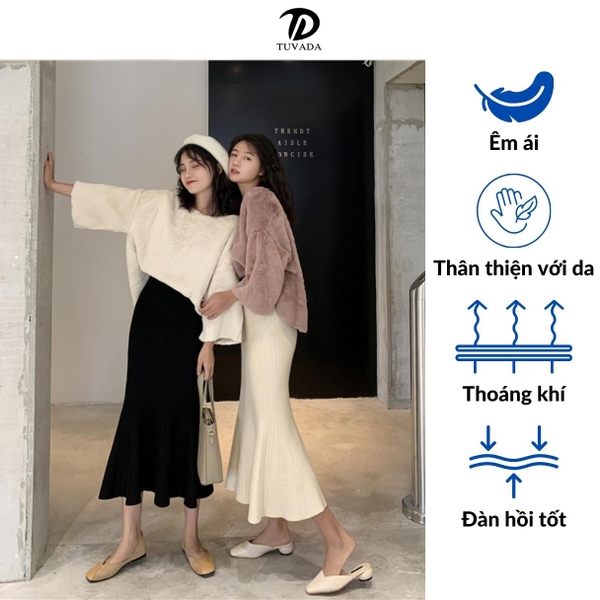Chân váy len đuôi họa tiết chìm Tuvada- CVX81