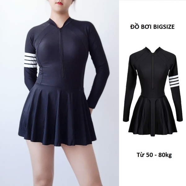 Đồ bơi nữ 1 mảnh dài tay kín đáo có bigsize Tuvada - BBS87