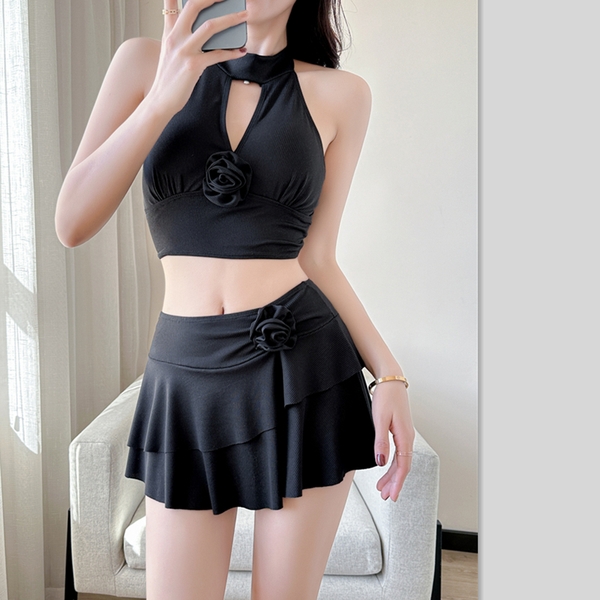 Đồ bơi nữ 2 mảnh basic phối hoa cổ choker Tuvada - BBH150