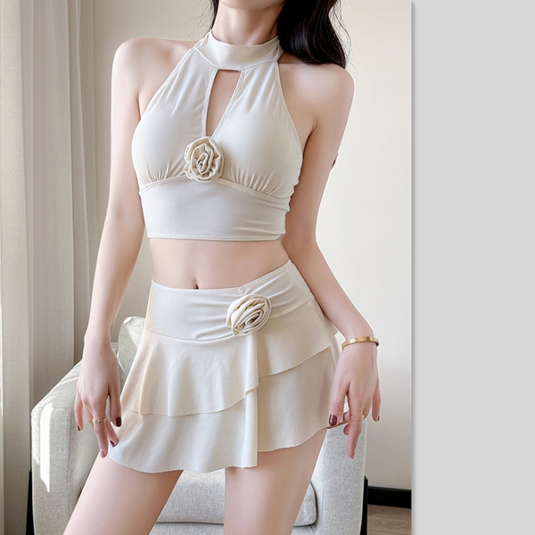 Đồ bơi nữ 2 mảnh basic phối hoa cổ choker Tuvada - BBH150