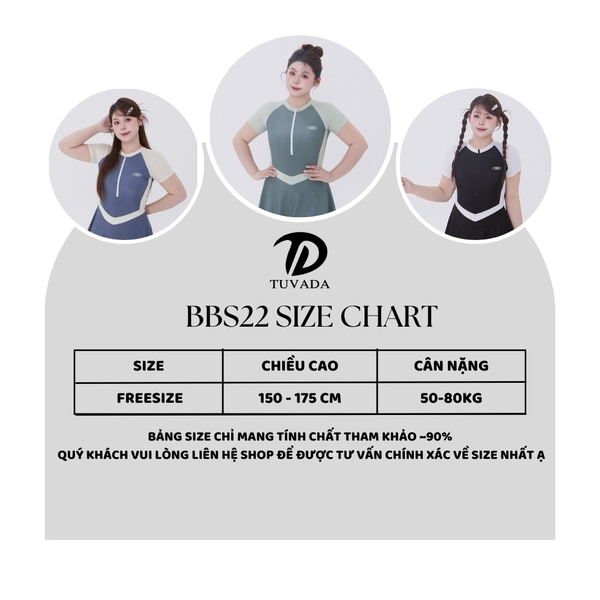 Đồ bơi nữ bigsize liền thân có sẵn đệm mút bảo hộ Tuvada - BBS22