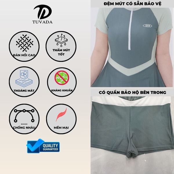 Đồ bơi nữ bigsize liền thân có sẵn đệm mút bảo hộ Tuvada - BBS22
