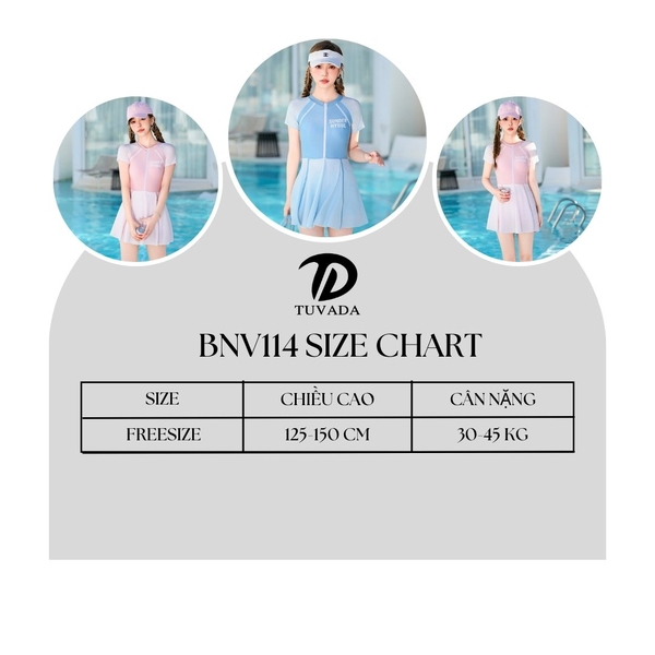 Đồ bơi nữ cho bé kín đáo có khóa kéo Tuvada - BVN114