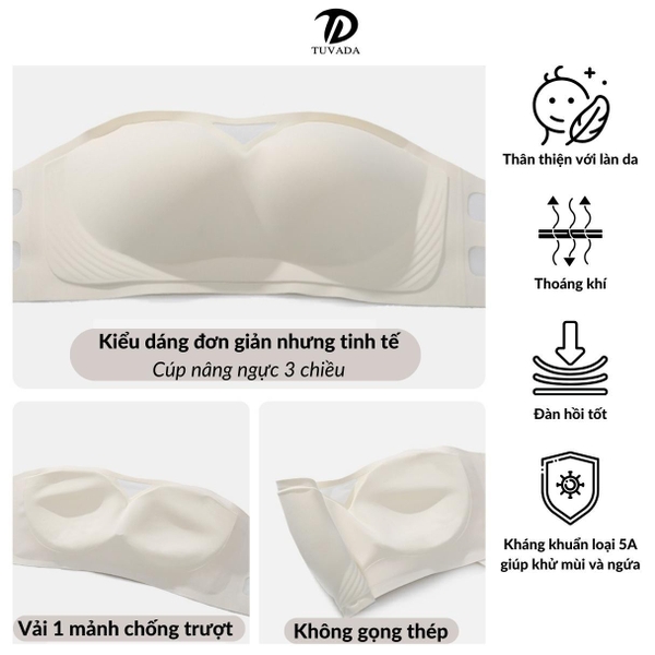 Set cúp ngực chống tụt Tuvada, áo quây cố định ngực, áo lót nâng ngực chất liệu su đúc QCCC - ALQ40