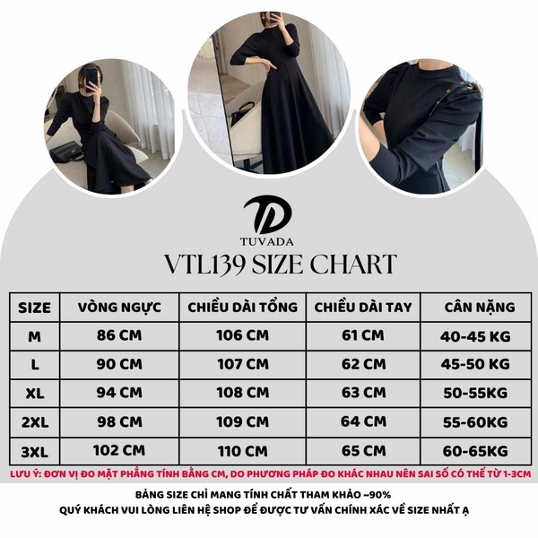 Váy dài dáng xòe tay lửng basic Tuvada - VTL139