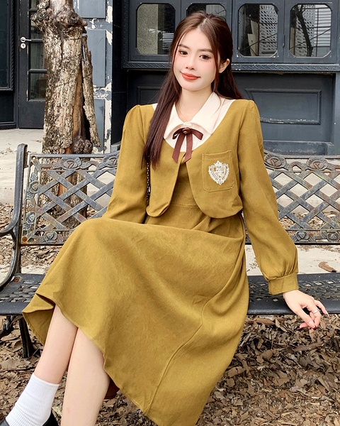 Váy dài tay cổ sơ mi tiểu thư nhẹ nhàng Tuvada - VNV170