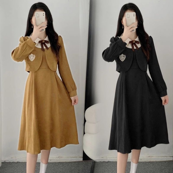 Váy dài tay cổ sơ mi tiểu thư nhẹ nhàng Tuvada - VNV170