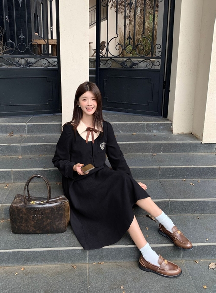 Váy dài tay cổ sơ mi tiểu thư nhẹ nhàng Tuvada - VNV170