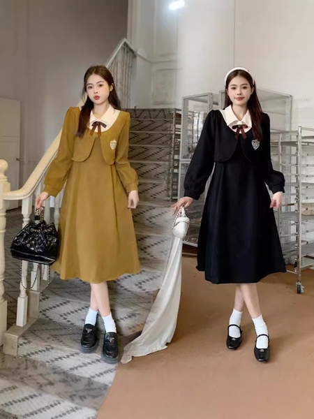 Váy dài tay cổ sơ mi tiểu thư nhẹ nhàng Tuvada - VNV170