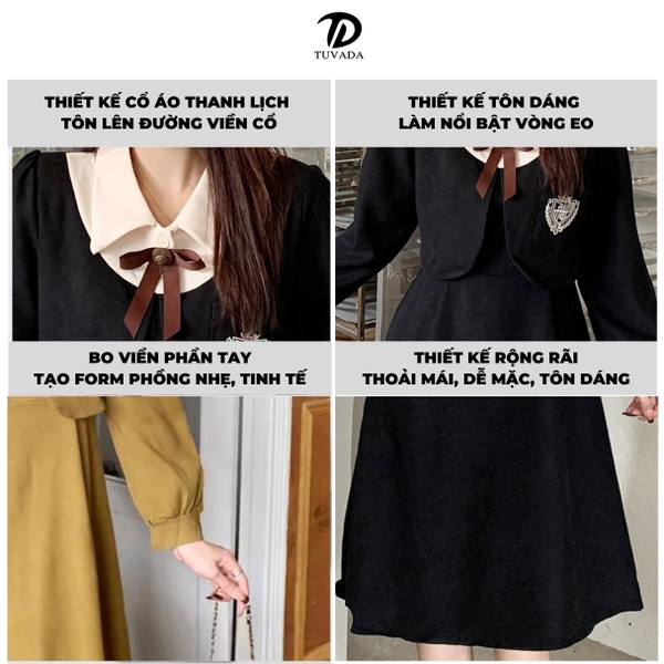 Váy dài tay cổ sơ mi tiểu thư nhẹ nhàng Tuvada - VNV170