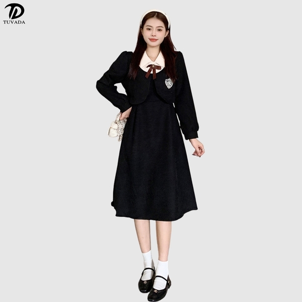 Váy dài tay cổ sơ mi tiểu thư nhẹ nhàng Tuvada - VNV170