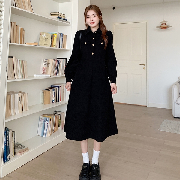 Váy dài tay dáng dài mua đông cổ polo nhung tăm bigsize Tuvada - VND140