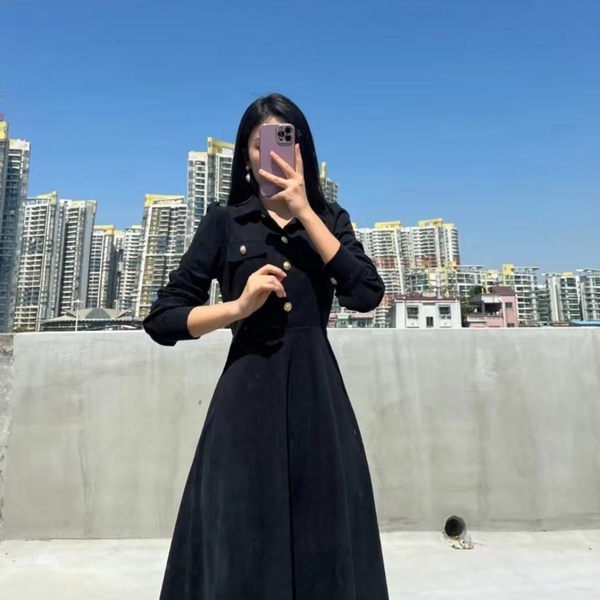 Váy dài tay dáng dài mua đông cổ polo nhung tăm bigsize Tuvada - VND140