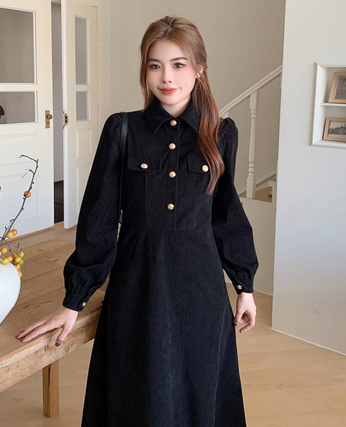 Váy dài tay dáng dài mua đông cổ polo nhung tăm bigsize Tuvada - VND140