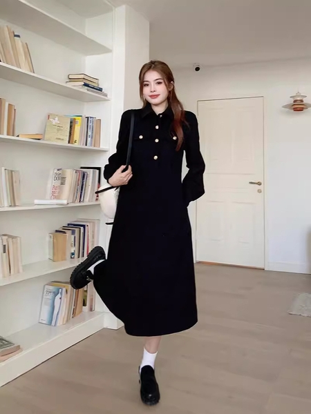 Váy dài tay dáng dài mua đông cổ polo nhung tăm bigsize Tuvada - VND140