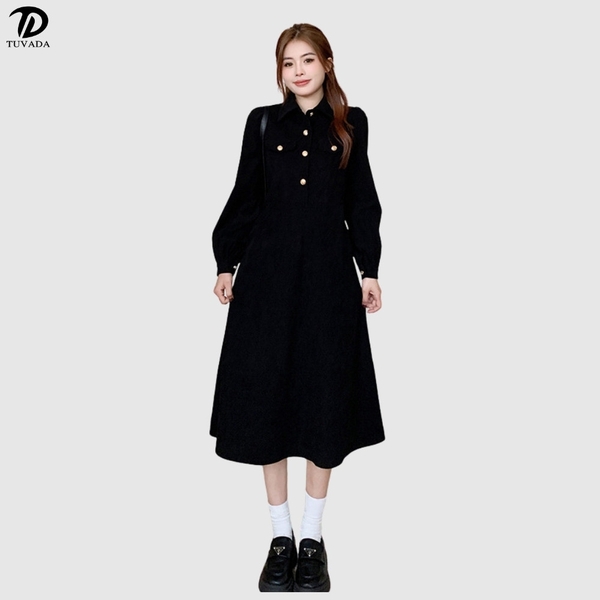 Váy dài tay dáng dài mua đông cổ polo nhung tăm bigsize Tuvada - VND140