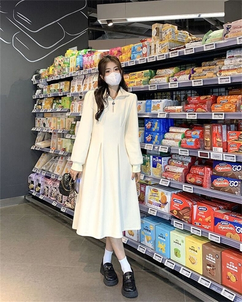 Váy dài tay polo phối zip basic Tuvada - VPL137