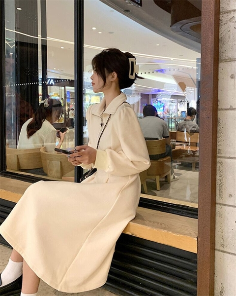 Váy dài tay polo phối zip basic Tuvada - VPL137