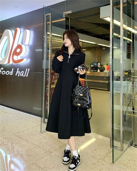 Váy dài tay polo phối zip basic Tuvada - VPL137