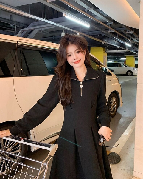 Váy dài tay polo phối zip basic Tuvada - VPL137