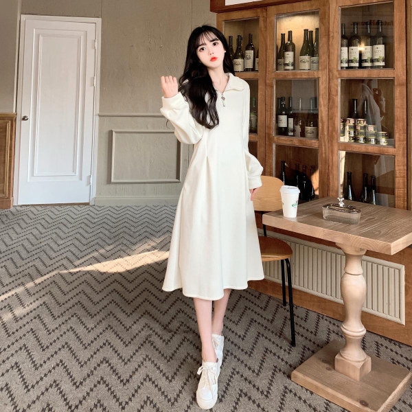 Váy dài tay polo phối zip basic Tuvada - VPL137