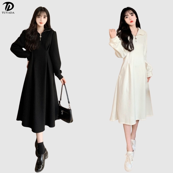 Váy dài tay polo phối zip basic Tuvada - VPL137