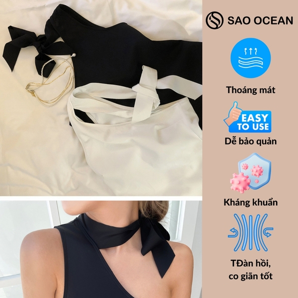 Bikini đi biển Sao Ocean lệch vai, vòng choker, đồ bơi nữ thiết kế mới 2024, áo tắm 1 mảnh - BCK102