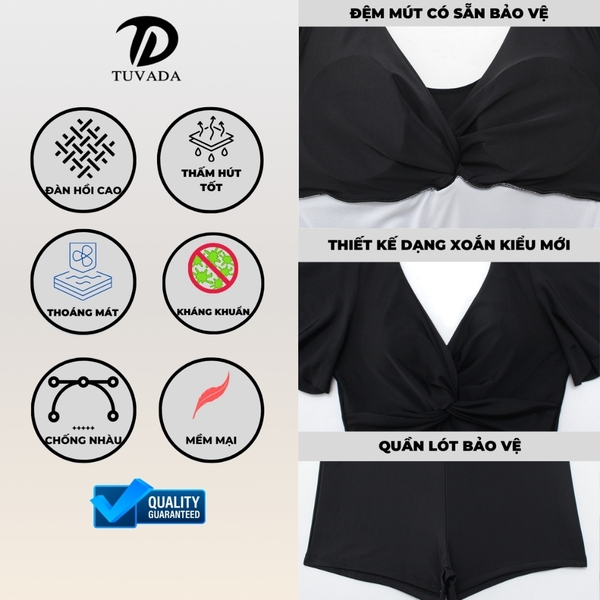Bikini đi biển bigsize Tuvada, đồ bơi nữ 1 mảnh co giãn tốt, che bụng có đệm mút - BBS113