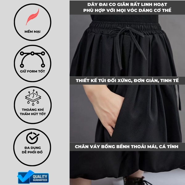 Chân váy dài dáng phồng có bigsize Tuvada, chân vây đen dáng bí bồng bềnh xòe - CVB129