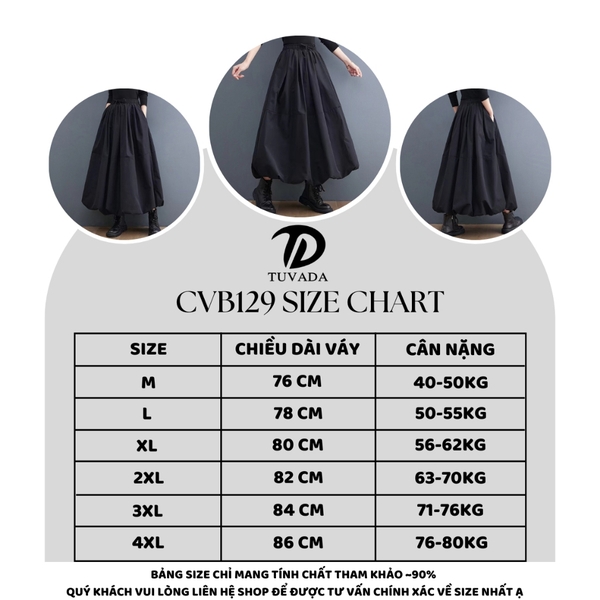 Chân váy dài dáng phồng có bigsize Tuvada, chân vây đen dáng bí bồng bềnh xòe - CVB129