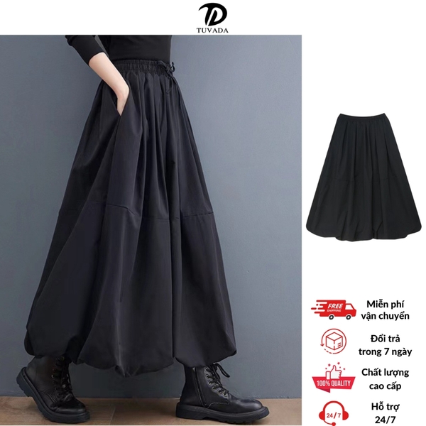 Chân váy dài dáng phồng có bigsize Tuvada, chân vây đen dáng bí bồng bềnh xòe - CVB129