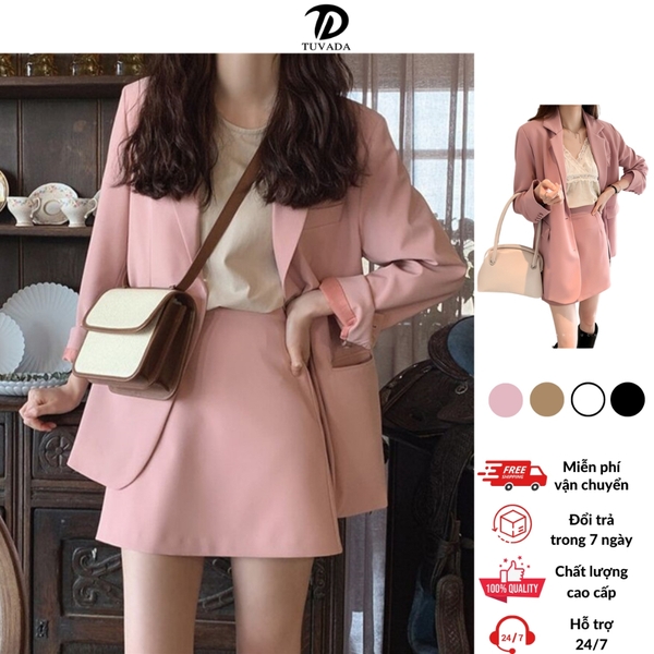 Áo blazer nữ phối chân váy ngắn Tuvada, set vest nữ basic, set áo blazer chân váy - SVN132