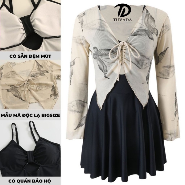 Bikini đi biển bigsize Tuvada tặng kèm áo choàng bikini, đồ bơi nữ bigsize 1 mảnh, set đồ bơi cao cấp - BBB39
