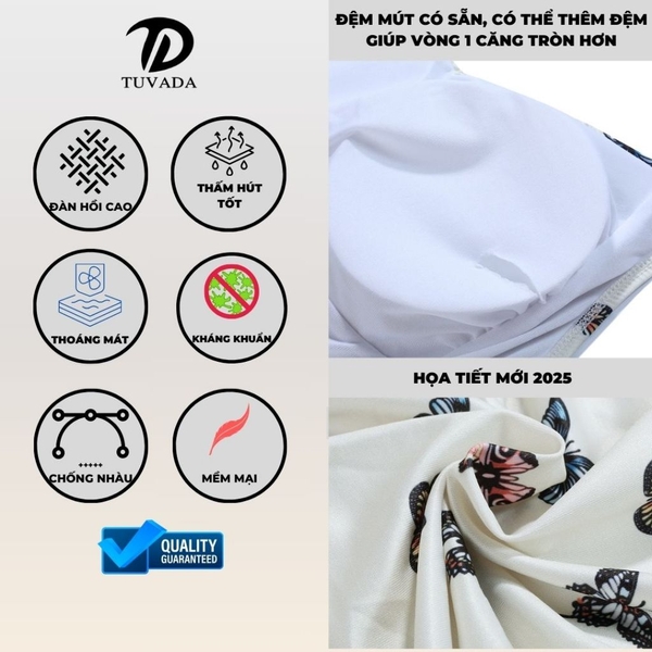 Bikini 1 mảnh họa tiết bướm Tuvada, đồ bơi nữ buộc dây, áo tắm đi biển cao cấp - BVB86
