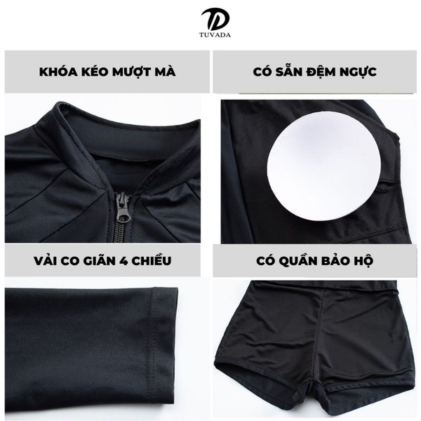 Đồ bơi nữ tay dài Tuvada, bikini kín đáo 1 mảnh có bigsize, swimsuit nữ cao cấp - BBS87