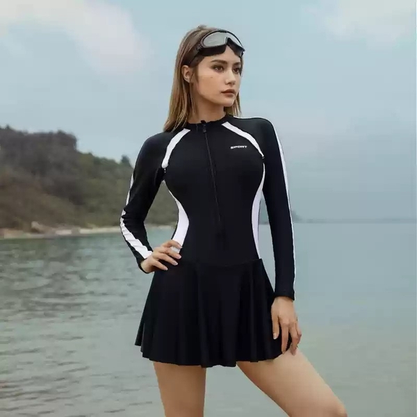 Đồ bơi nữ tay dài Tuvada, bikini kín đáo 1 mảnh có bigsize, swimsuit nữ cao cấp - BBS91