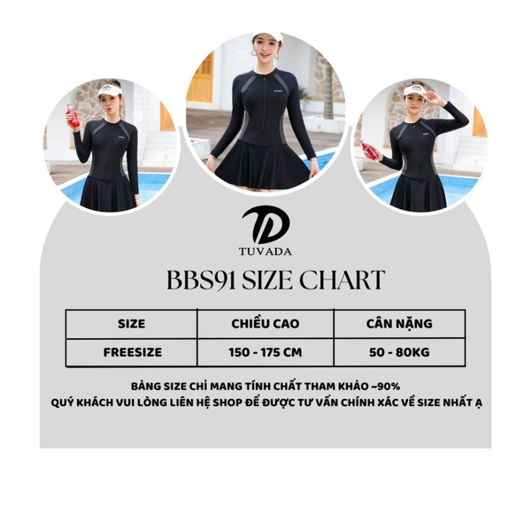 Đồ bơi nữ tay dài Tuvada, bikini kín đáo 1 mảnh có bigsize, swimsuit nữ cao cấp - BBS91